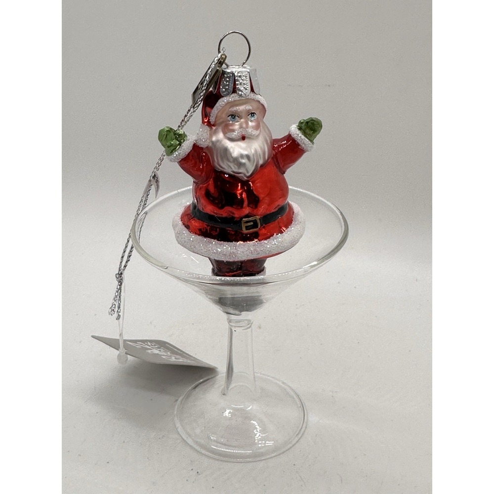 RAZ Imports Santa Martini‎ Glass Christmas Ornament Red Suit Glass Decor